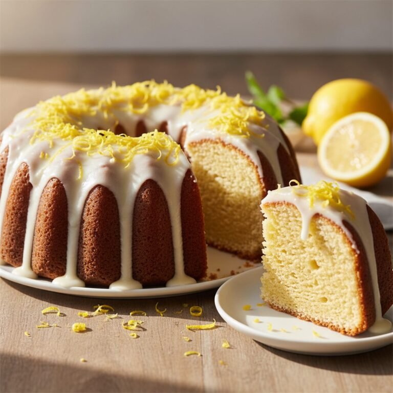 A lemon cake with white glaze dripping down and lemon zest on top.