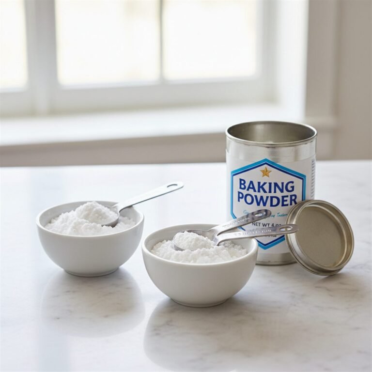 Small bowls of baking soda and cream of tartar, the substitute for baking powder.