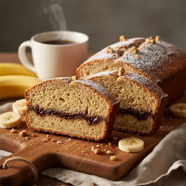 Banana bread with a gummy streak next to a properly baked moist crumb.